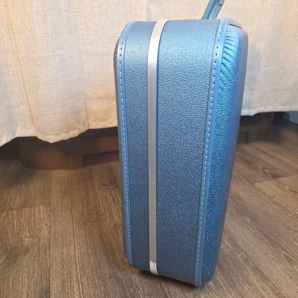 Vintage‎ Trojan Hard Shell Suitcase Set Metallic Blue Mid Century Modern Luggage